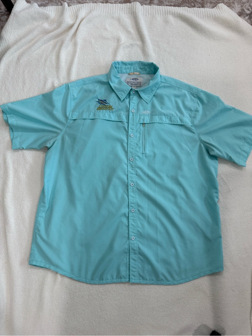 AFTCO Custom Shootout Tournament Vented Fishing Shirt Mint Aqua 2XL